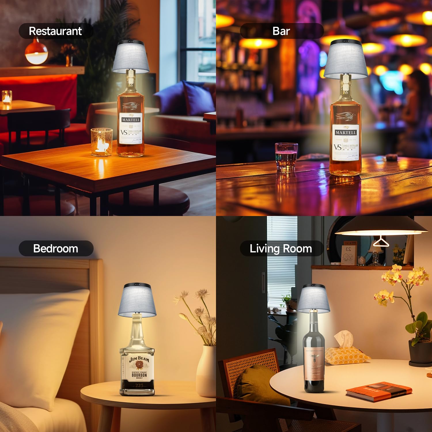 2025 Nuova lampada per bottiglie - Luci LED per bottiglie di liquore e vino, paralume senza fili, luce superiore per bottiglia di whisky, kit luce notturna con tappo per bottiglia, ricaricabile