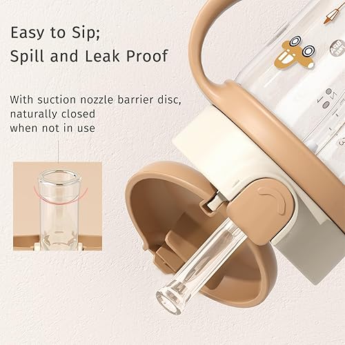 Miniatura 3 de Evorie Tritan Spill Proof Toddler Straw Sippy Cup, 10 oz for Baby and Toddlers 1-3 Years Old, No Spill Straw Water Bottle with Removable Handles,