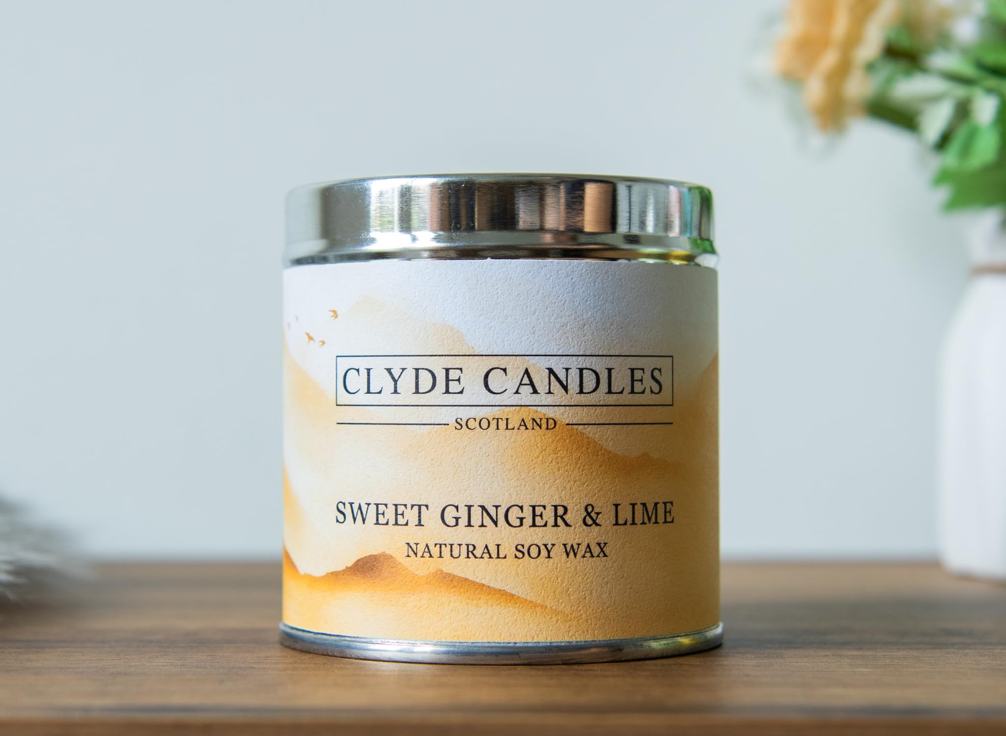 Natural Soy Candle Tin - Clyde Candles Scotland - Vegan Scottish Gifts, British Made (Sweet Ginger and Lime)