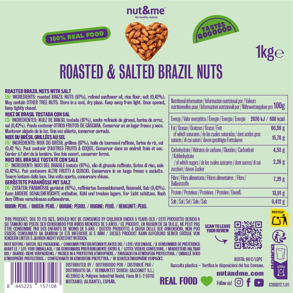 nut&me Noix du Brésil grillées et salées 1 kg