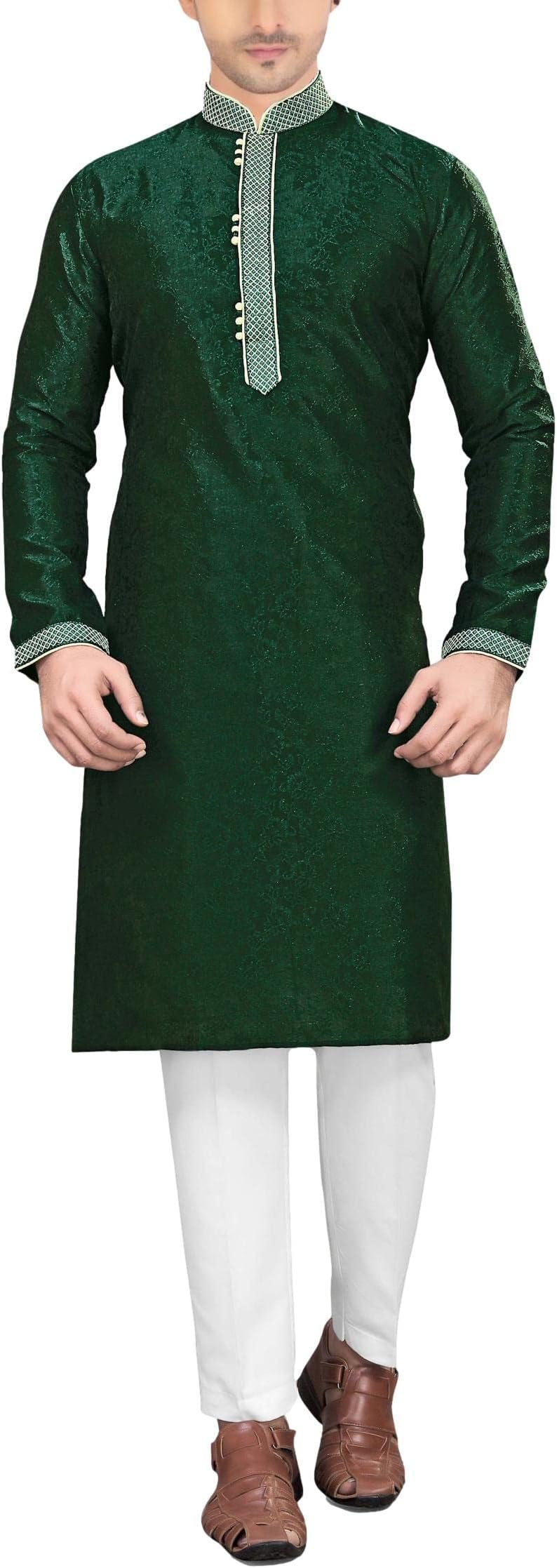 SonishaMen's Green Kurta Pajama Set