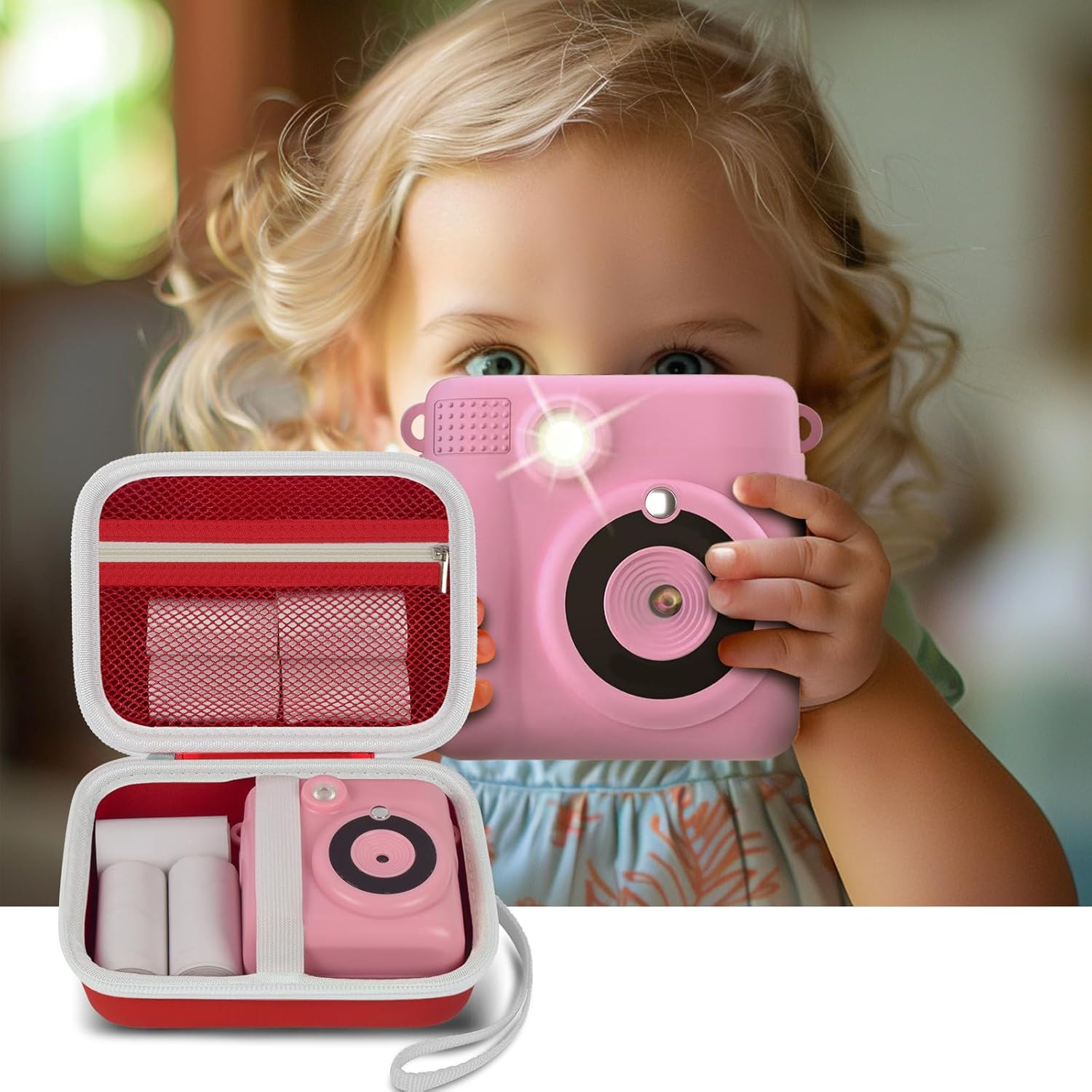 Kids Instant Print Camera Case for Dylanto/for ESOXOFFORE/for VTech KidiZoom PrintCam/Creator Cam/for Goopow/for GKTZ/for FUNKAM/for Agoigo Waterproof Digital Video Toddler Cameras - Box Only (Red) - Image 6