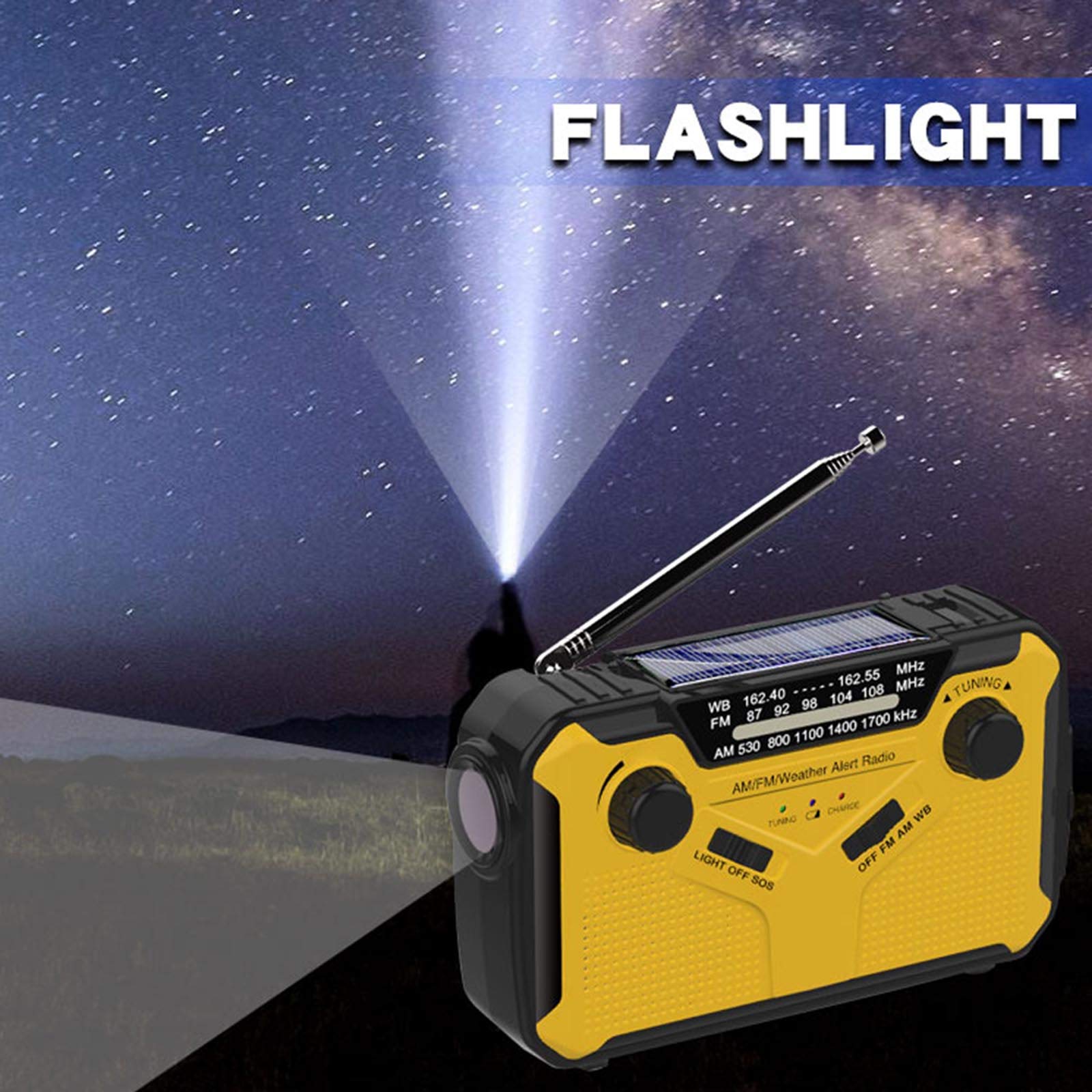 Kavolet radio solarne, cyfrowe radio FM AM WB, do użytku na zewnątrz, korba ręczna, radio, latarka LED, lampka do czytania, bateria 2500 mAh, wyjście USB, gniazdo słuchawkowe 3,5 mm