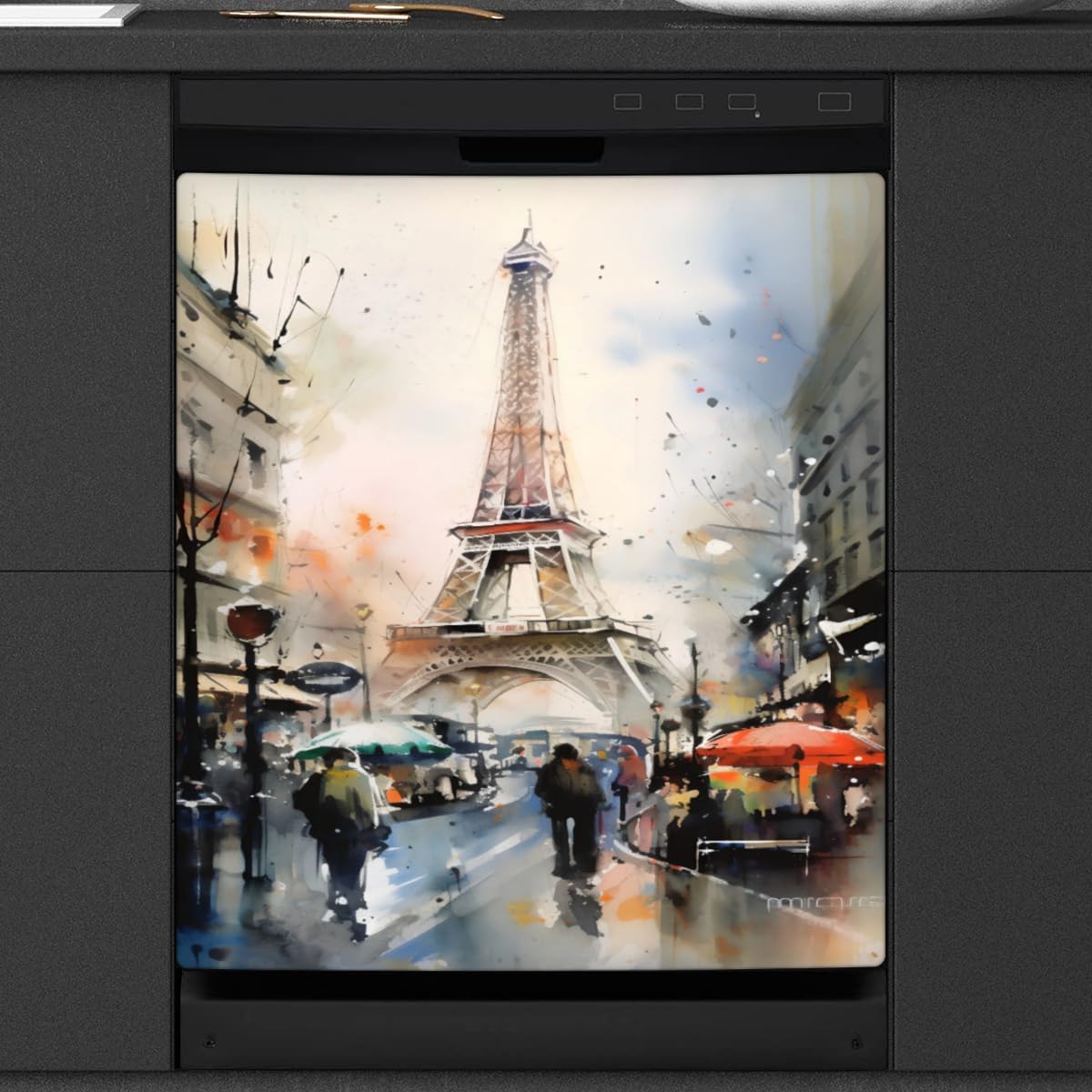 Eiffel Tower City Pattern Dishwasher Magnet Cover Reusable Decorative Magnetic Door Cover Dishwasher Covers for The Front Magnetic Kitchen Refrigerator Appliance Decor 23 x 26 Inches