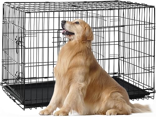 Miniatura 28 de Jaula para perros extra grande de 42 pulgadas, jaulas resistentes para perros grandes, jaula plegable de alambre de metal con bandejas extraíbles