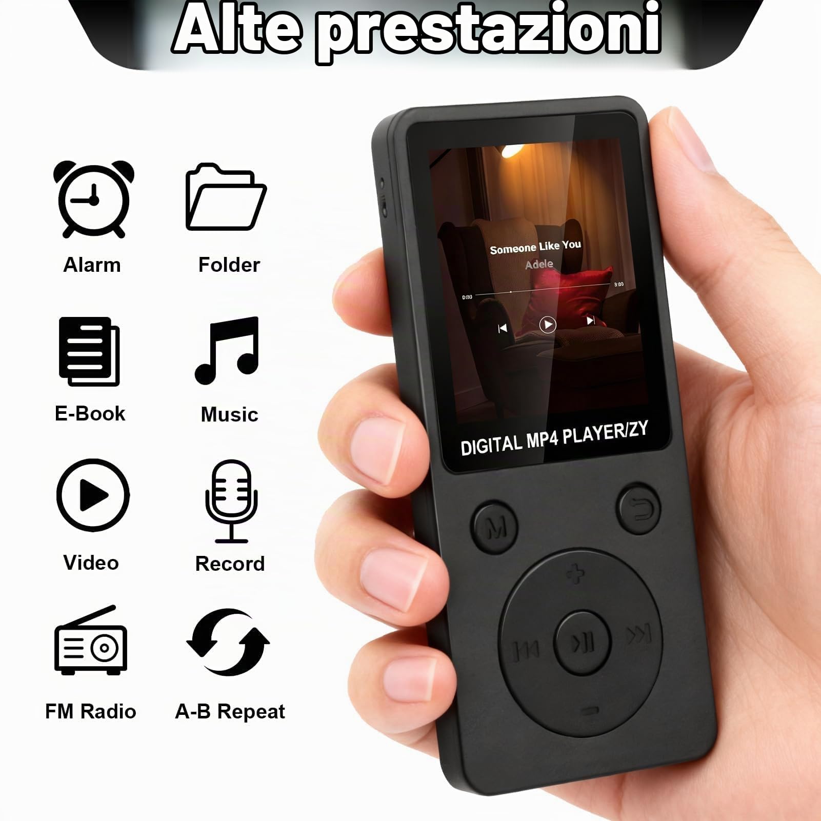 Lettore MP3 Olycism Con Bluetooth 5.3 – 64GB Interni, Schermo 2.4″, Altoparlante, Radio FM, E-book, Contapassi, Batteria 450mAh – Espandibile Fino A 256GB