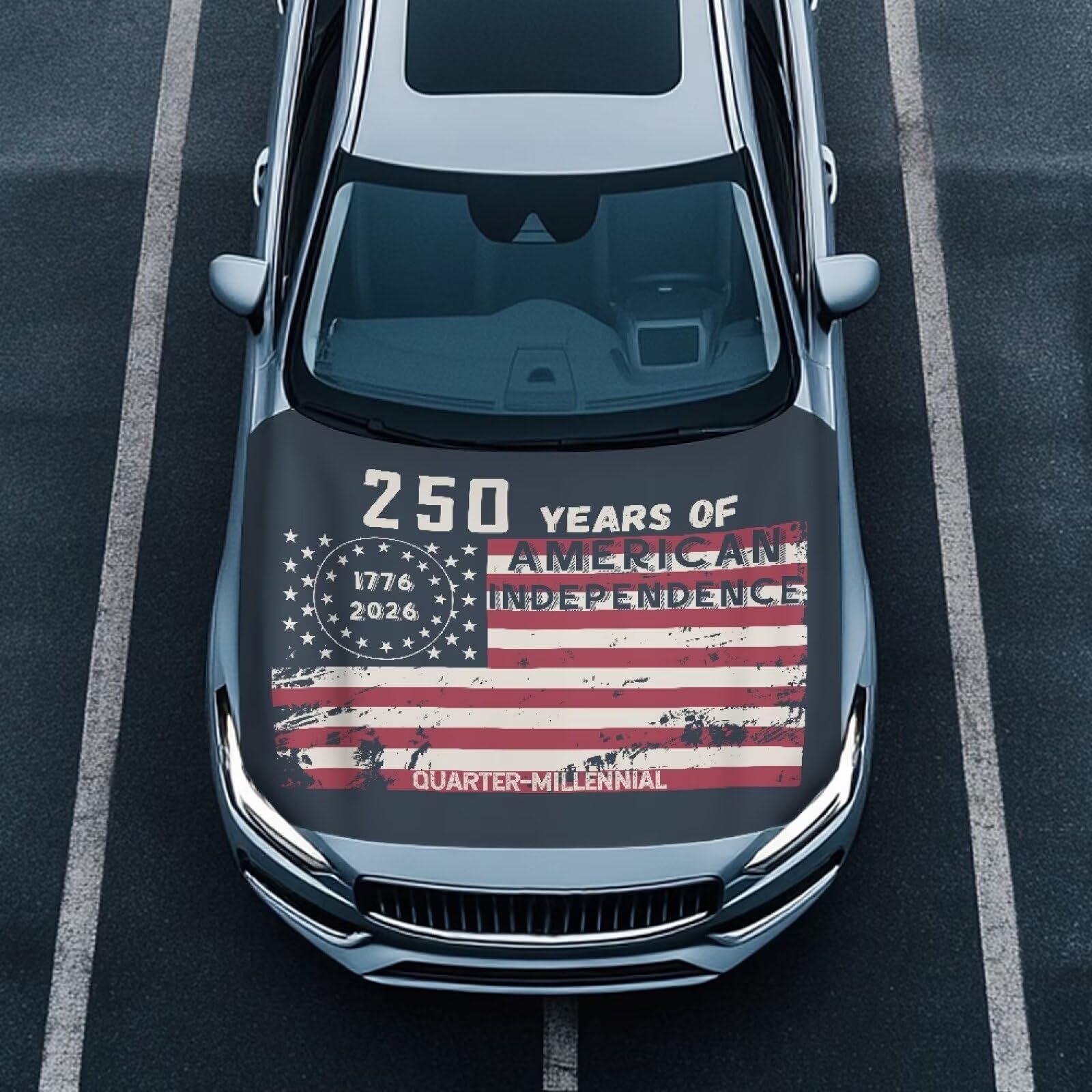 America 250th Birthday Flag Car Hood Cover Elastic Fabric Car Hood Protector Removable Car Hood Accessories Suitable Most Automotive Sedans Pickup Trucks