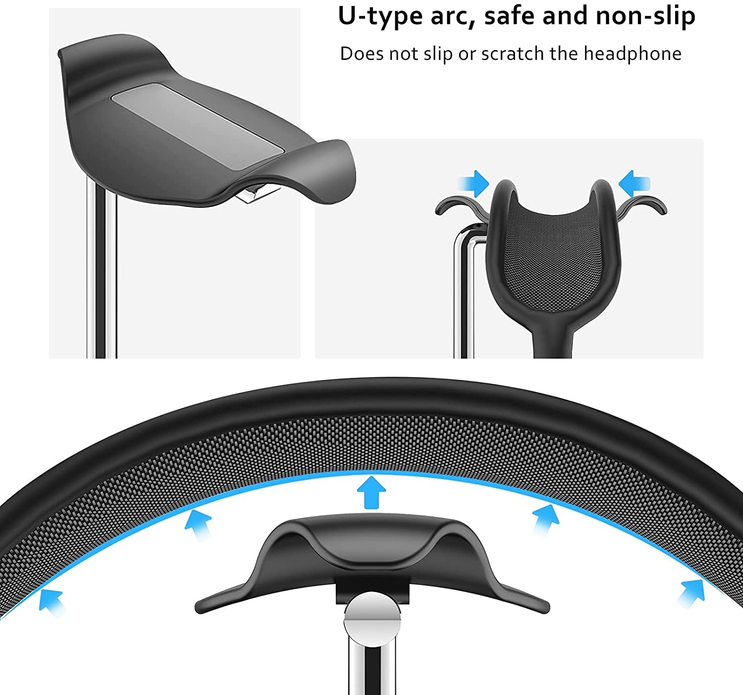 Supporto per Cuffie Supporto per Cuffie in Lega di Alluminio Supporto per Cuffie Antiscivolo con Supporto per Cuffie con Base in Metallo Supporto Cuffie(Blue,Silver)