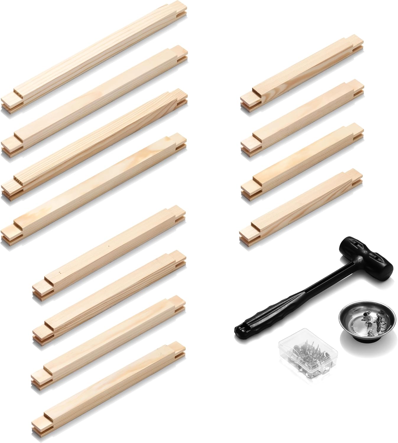 Needlepoint Stretcher Bars Kit – 8", 10", 12" Wooden Frame Set for Needlepoint & Embroidery with Mallet, Magnetic Tray & Stainless Steel Tacks