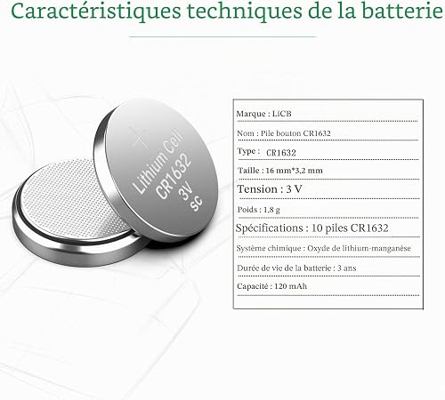 LiCB CR1632 Batteria Bottone al litio 3V, confezione da 10 - 2