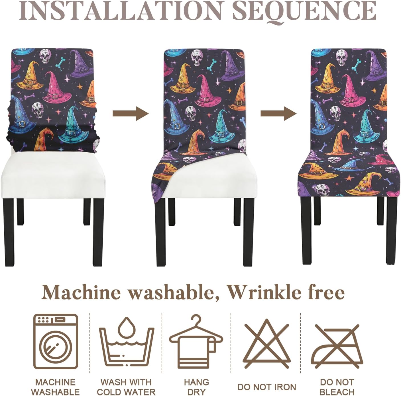 Halloween Witch Hat Chair Covers Set of 4, Stretch Dining Slipcovers