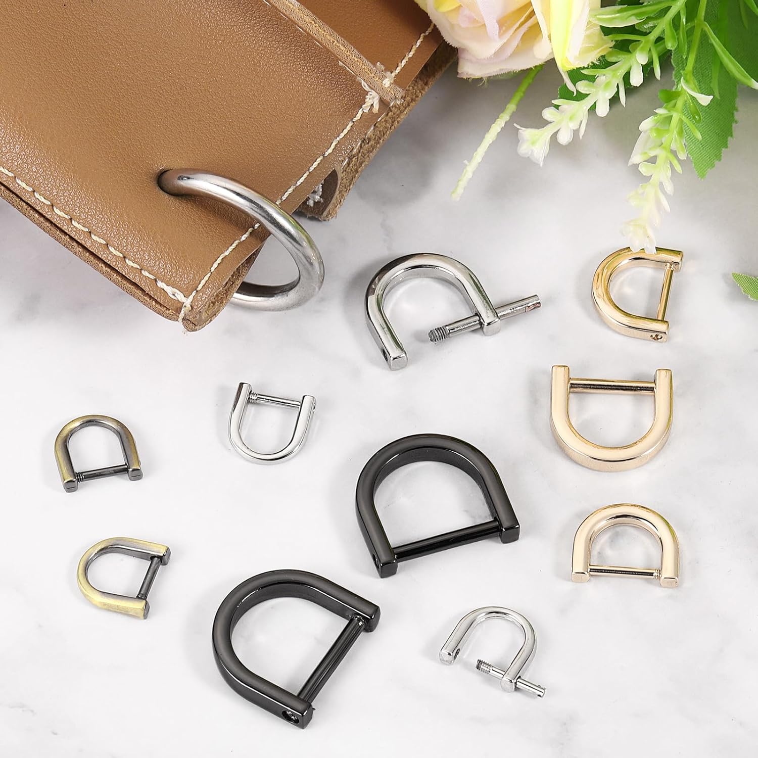 uxcell D-Rings Screw in Shackle, Zinc Alloy Horseshoe U Shape D Ring Buckles for DIY Leather Craft - Image 5