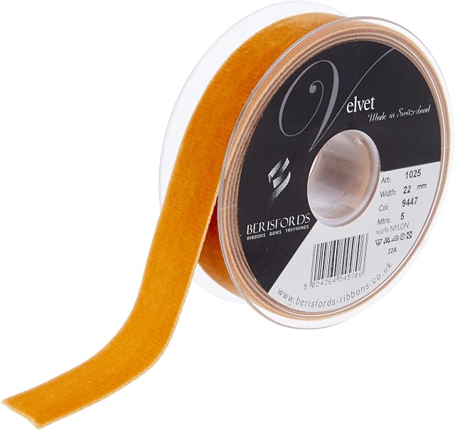 Berisfords Velvet Ribbon, Copper, 5m, 22mm width