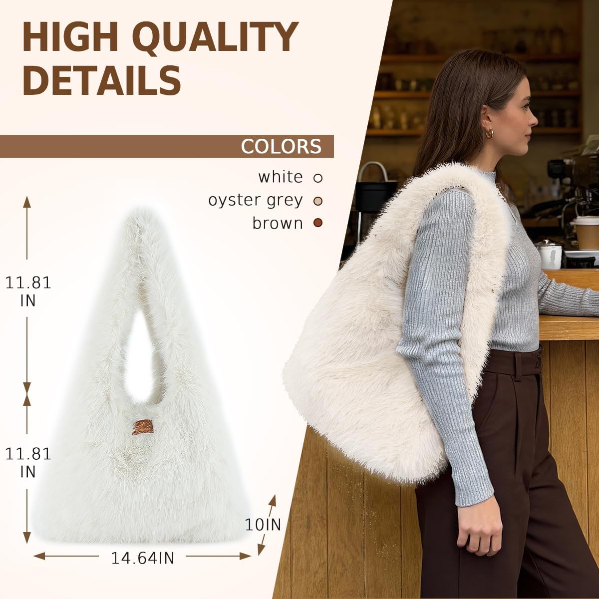 Faux Fur Purses for Women Winter Fluffy Bag Large Capacity Fuzzy Purse Cute Soft Fur Tote Bag Shoulder Bag - Image 2