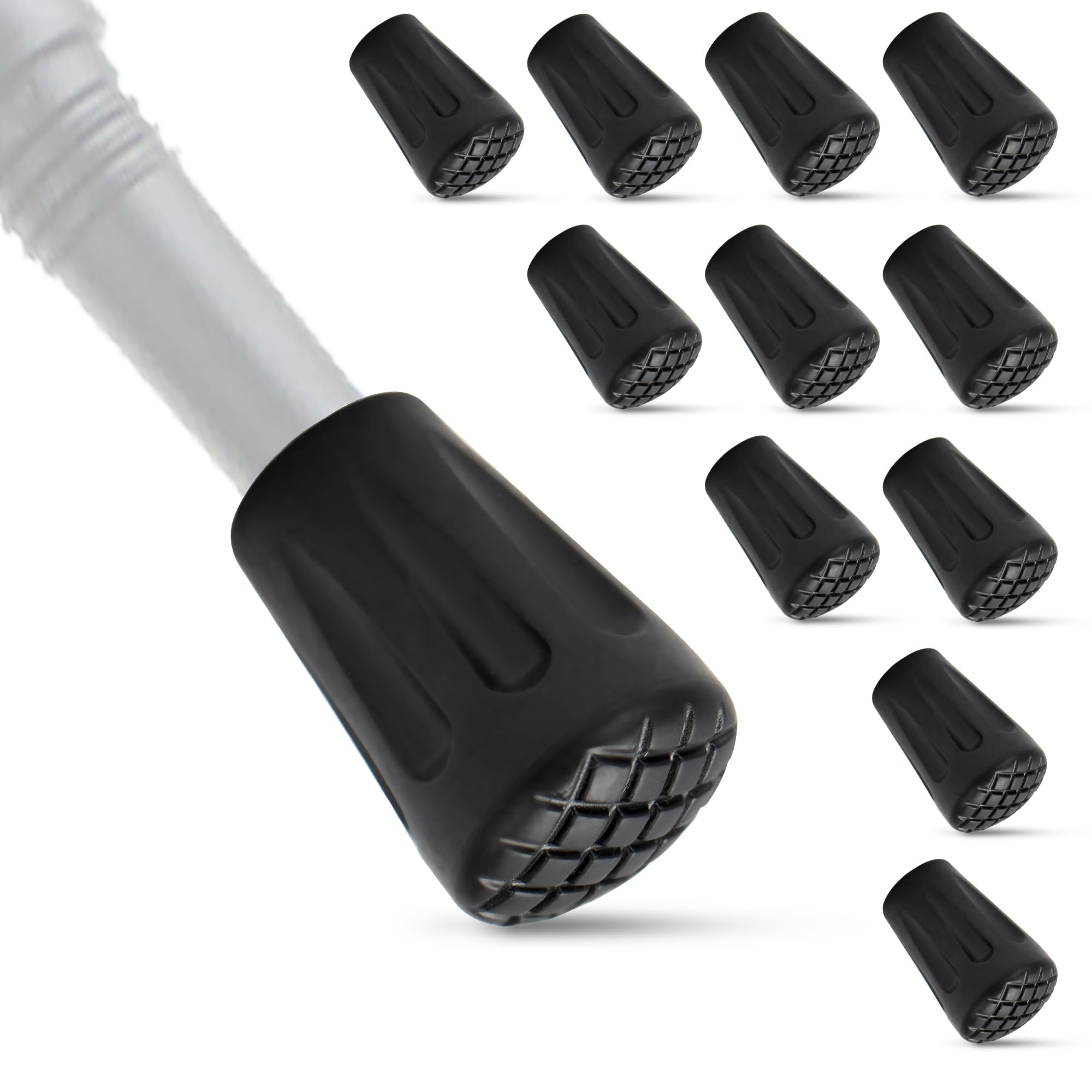 ECENCE12x Nordic Walking Stick Rubber Tips for Trekking Poles Nordic Walking Poles Hiking Sticks Gravel & Mountain Grip Walking Stick Rubber Ends Non-Slip Walking Stick Ferrule Terrain