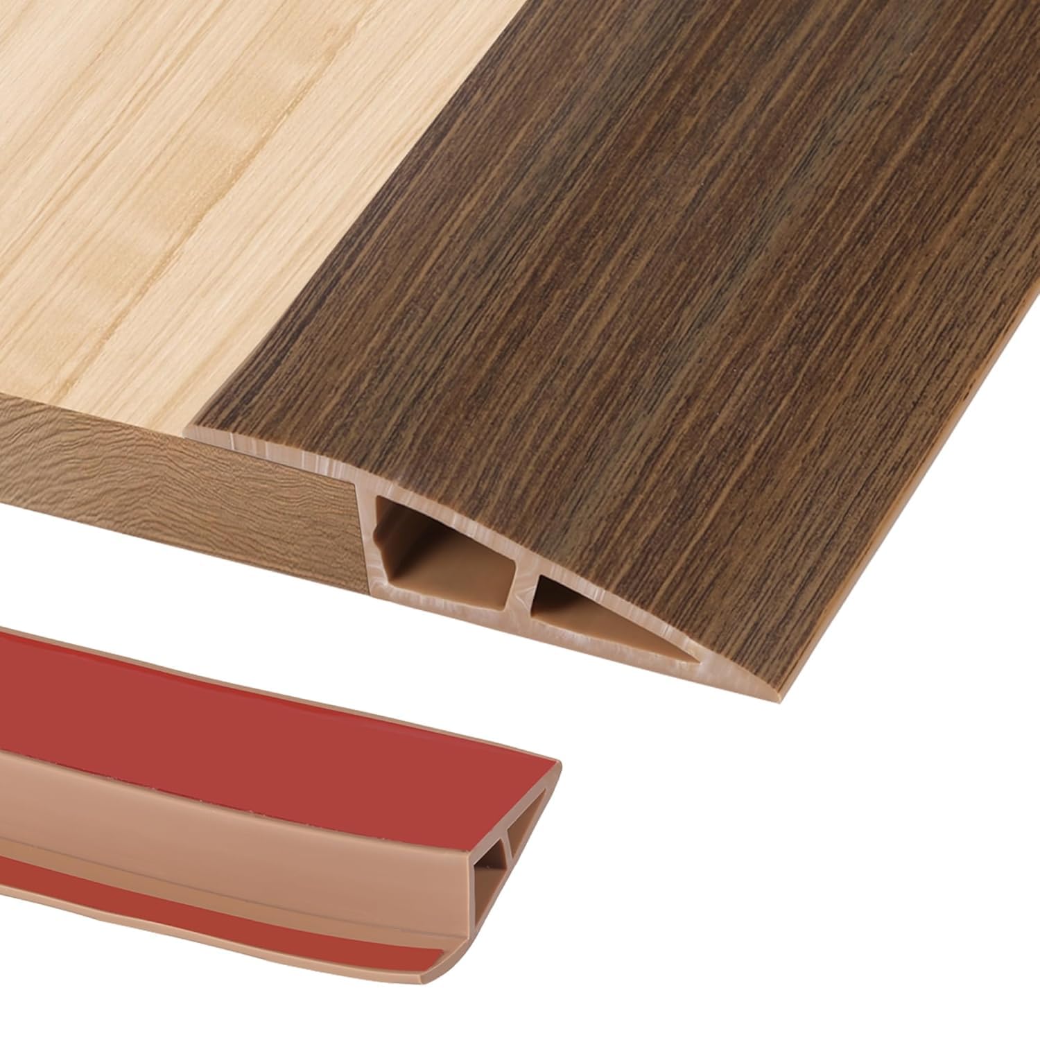 2.4M PVC Rubber Wheelchair Ramp Self Adhesive,Threshold Reducer,Door Floor Threshold Transition Strip,Butt Up Threshold-Moldings Trim for Doorways Carpet Floor Tile Edge Scooter(1cm,Brown Wood Grain)