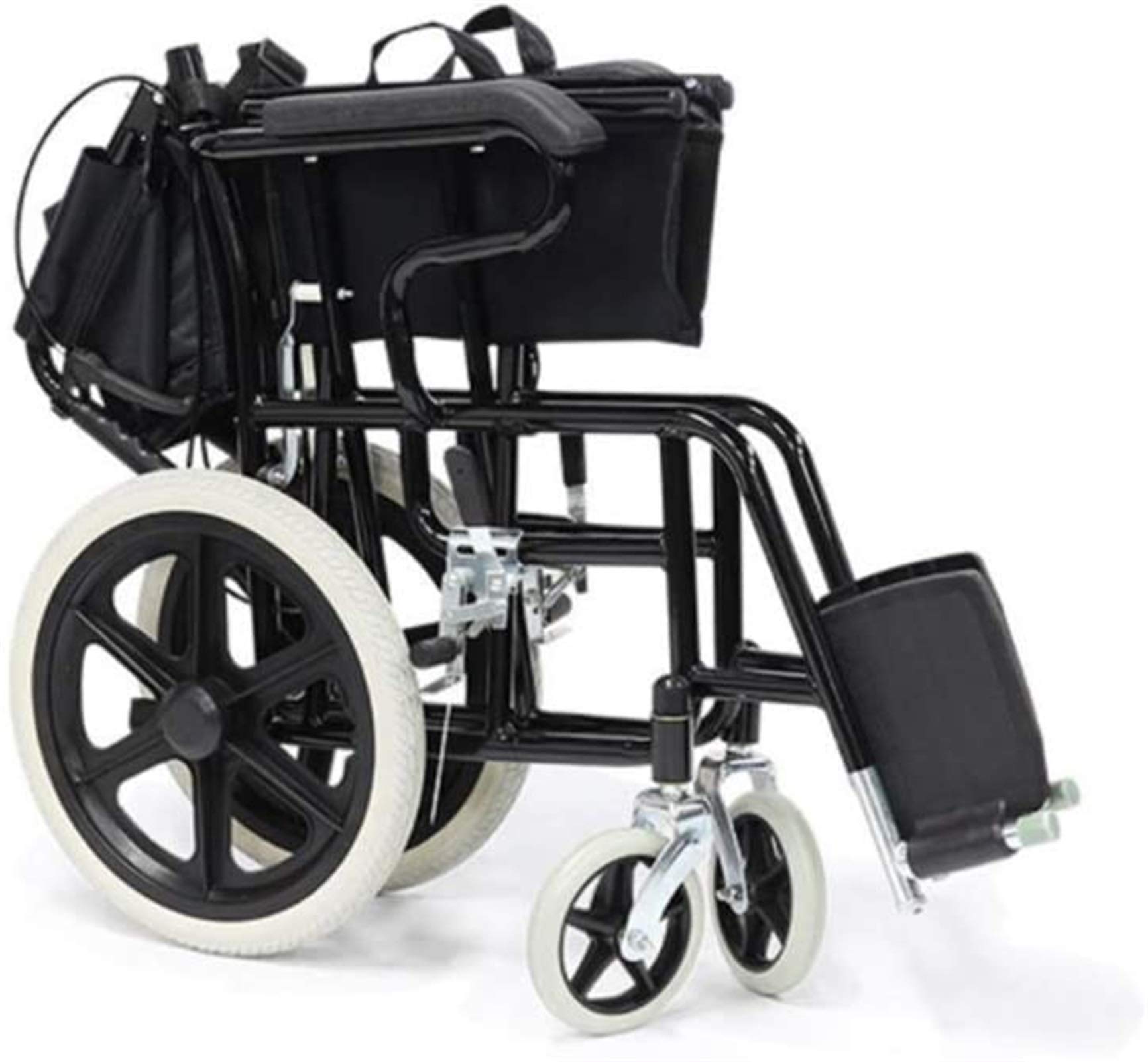 Silla de ruedas manual liviana, scooter de mano para personas mayores, viaje ultraligero, plegable, liviano, portátil, neumáticos sólidos no inflables, sistema de freno doble