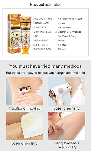 Miniatura 4 de DISAAR BEAUTY Vitamina C Aguacate Cara Cuerpo 3 minutos Depilación Rápida Crema Depilación Hidratante Piel 3.4 fl oz