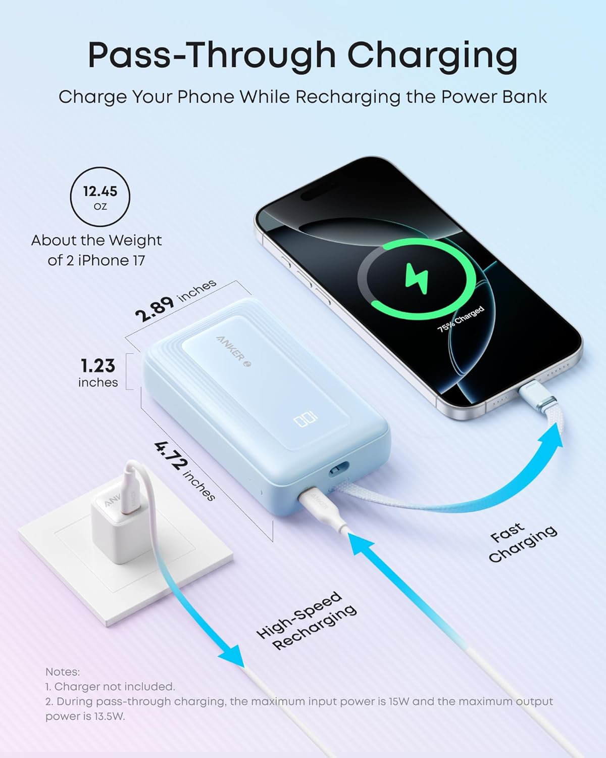 Anker Zolo Power Bank, 20,000mAh 45W Max Fast Portable Charger with Built-in USB-C Cable, USB C&A, 40W Battery Pack for iPhone 17 Series, MacBook, Samsung, and More (Charger Not Included)