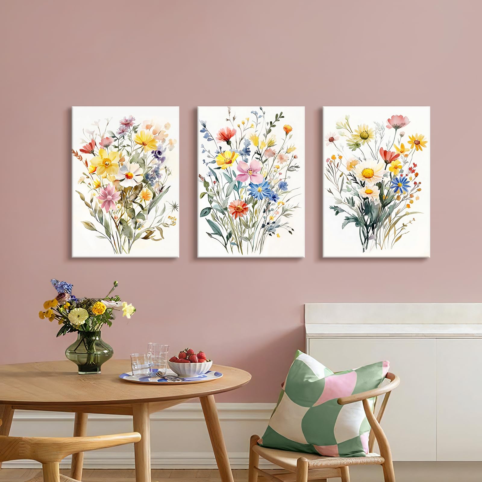 3 Pcs Wooden Framed Canvas Wall Art Set Bohemian Sage Green Canvas Prints Poster Geometric Line Beige Green Pictures for Living Room Bedroom Dinning Room Hallway Stairs Wall Decor 30x40cm x3pcs — view 371