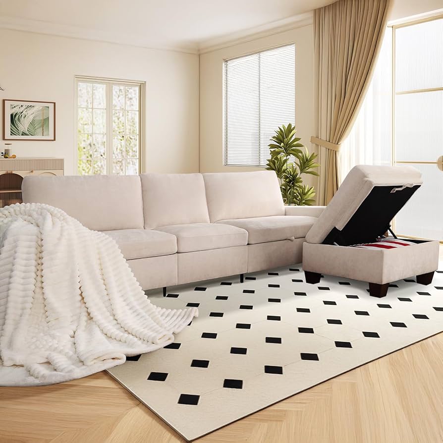 Magic Home 163 Flared Arm 6-Piece Linen U-Shaped Overstuffed