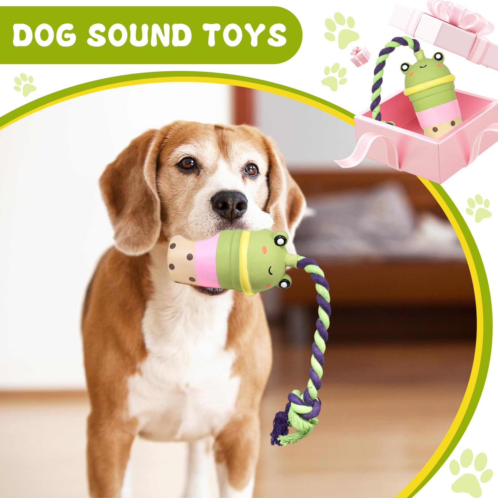 Rylae Dog Chew Toy, Latex Milk Tea Cup Dog Toy with Rope, Dogs Squeaky Toy, Fun to Chew, Chase and Fetch, Durable Teething Toy - Image 4