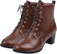 UniqueStride Women's Brogue Lace Up Ankle Booties Chunky 2.17" Block Heel Round Toe Vintage Boots