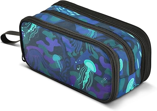 Miniatura 8 de Nylon Storage Pen Case Pencil Bag Undersea Camouflage Black Blue Jellyfish Big Capacity Big Pencil Case With Zipper School Stationery for Middle
