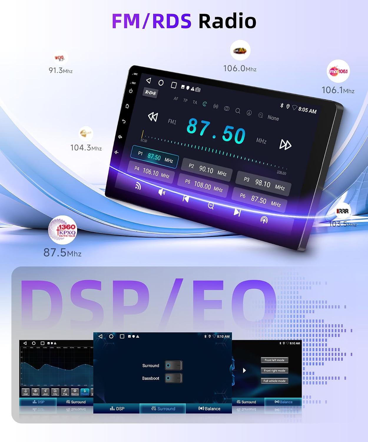5Ghz WiFi Car Stereo Radio for Suzuki SX4 2006-2013 Support Wireless Carplay Android Auto 9'' HD 1080P Touchscreen with Android 15 GPS Navigation EQ AHD Backup Camera FM/RDS Radio SWC 2G+64G