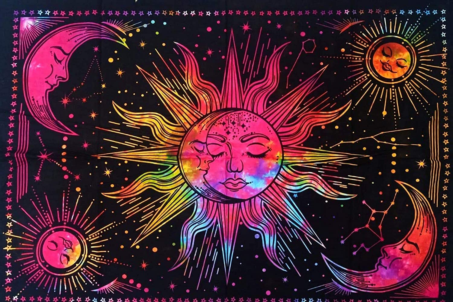 Shoppers Point® Cotton Multicolour The Sun N Moon Goodluck Printed Psychedelic Bohemian Decorative/Tapestry/Wall Hanging (Cotton Fabric, 40X30 INCH)-SPPOSTER007