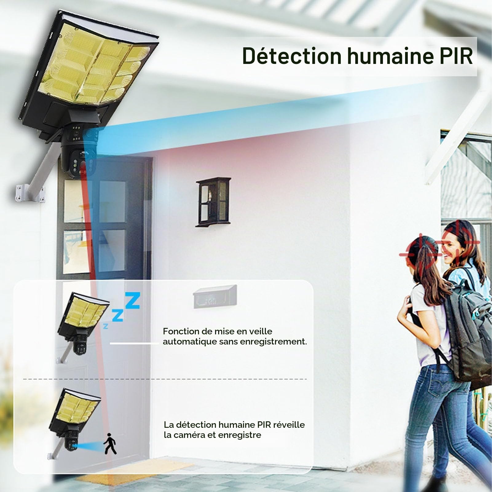 VBESTLIFE Caméra de sécurité pour Lampadaire Solaire 2 en 1 pour L'extérieur, Double Objectif Full HD 1080P, Connexion 4G, Détection Humaine, Audio Bidirectionnel, étanche à l'eau