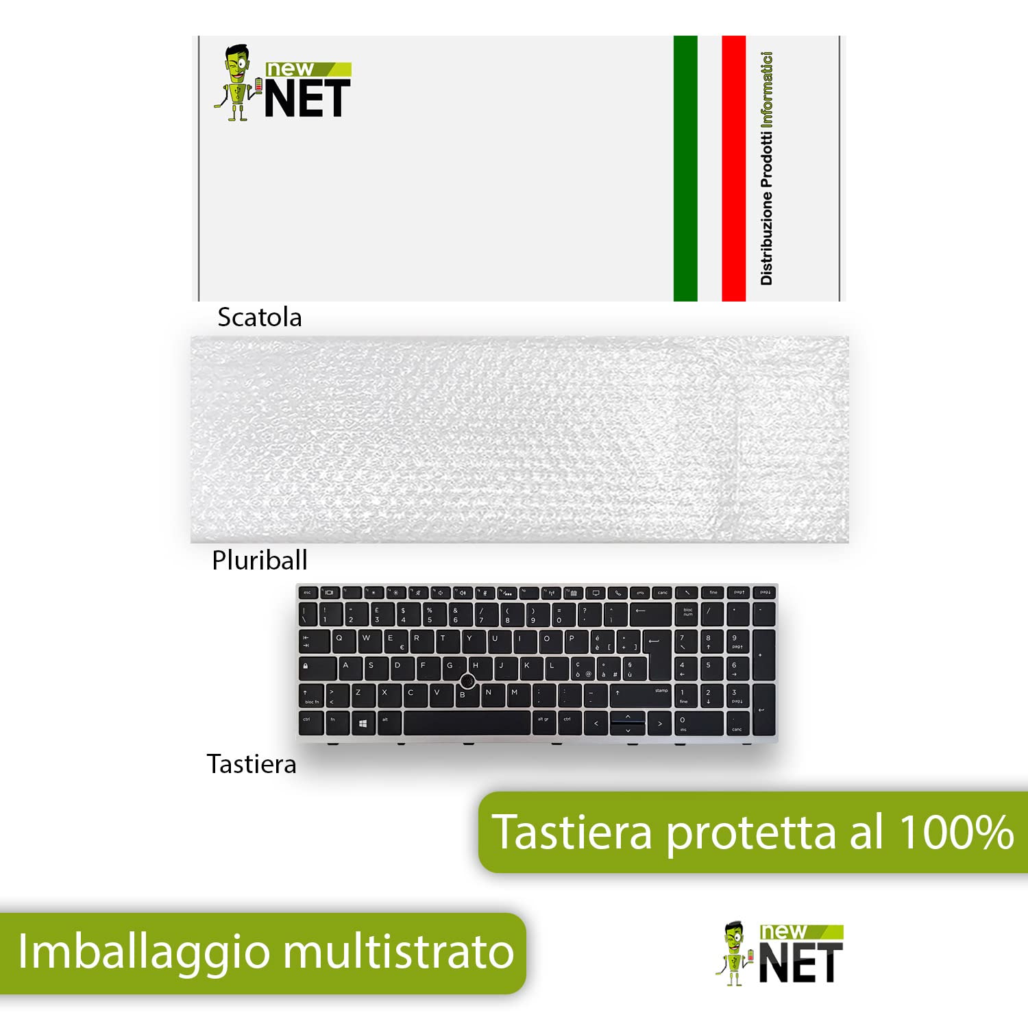 new net - Tastiera Compatibile con Notebook HP L14366-061 L17971-061 L14367-061 [Frame Silver - Trackpoint - Layout ITA]