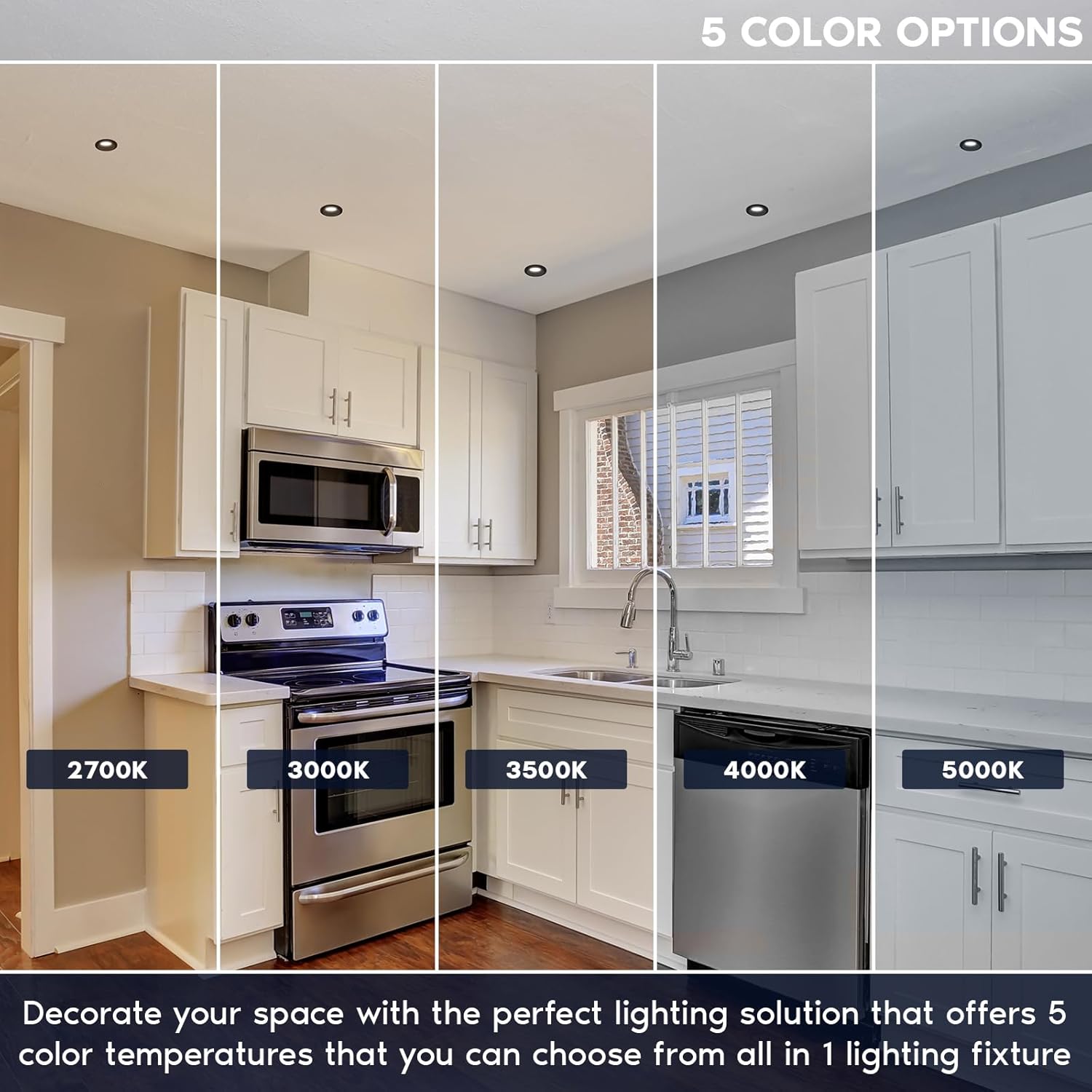 LUXRITE 3 Inch LED Recessed Ceiling Light with J-Box, CRI90, 8W, 5CCT Selectable 2700K/3000K/3500K/4000K/5000K, 640 Lumens, Dimmable Canless Downlight, Wet Rated, IC Rated, ETL Listed, Black Trim