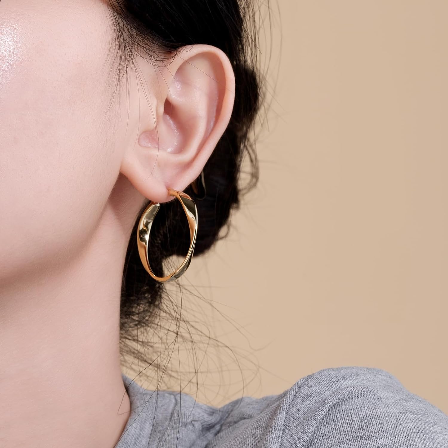 14K Gold Twisted Hoop Earrings for Women Thick Wave Gold Hoops Lightweight Hypoallergenic Elegant Jewelry 25/30MM - Image 6