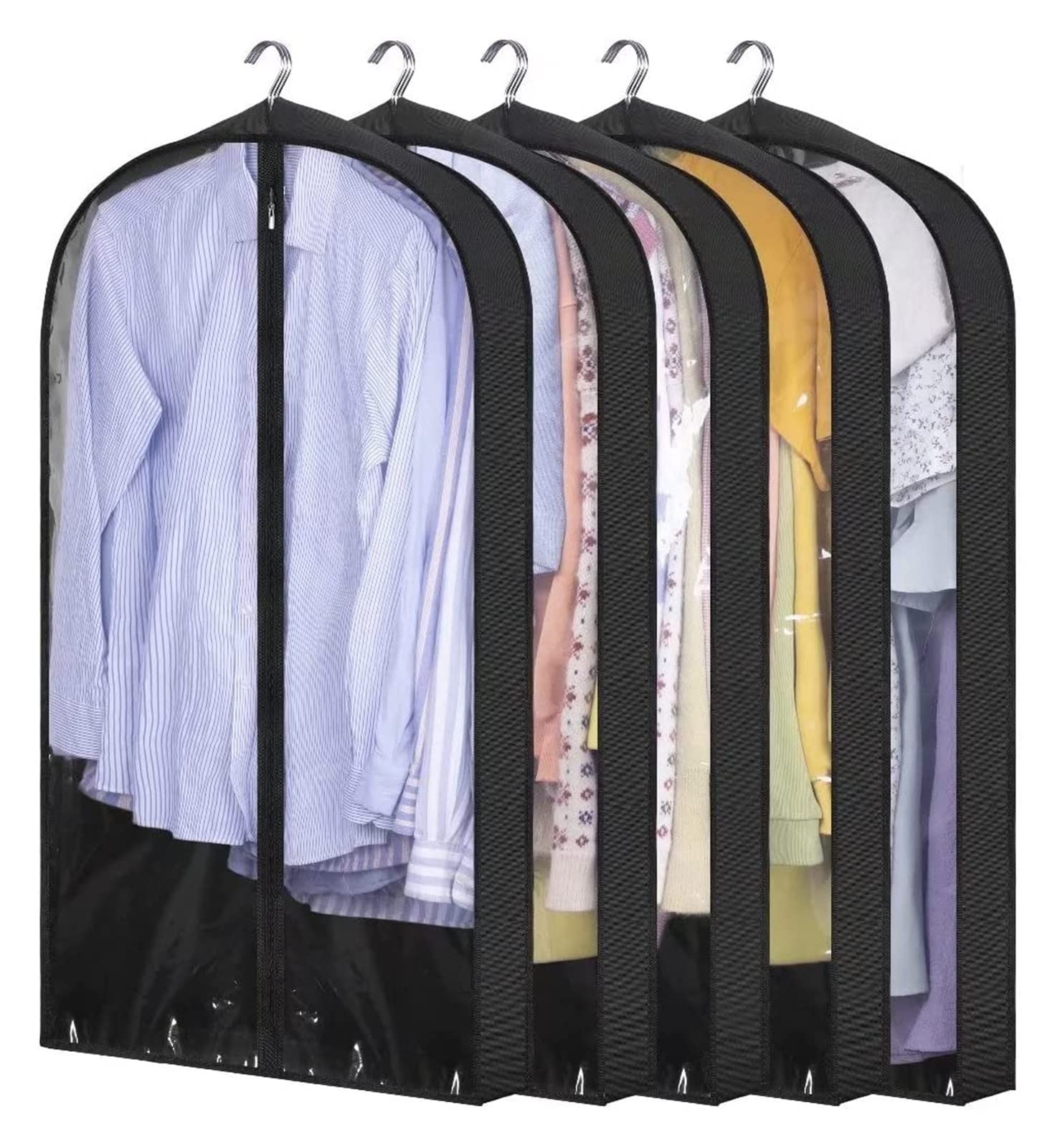 Kleidersäcke mit großem Fassungsvermögen, Kleideraufbewahrung für Schrank, Aufbewahrung, Anzug für Anzüge, Mäntel, Hemden, Jac (Farbe: Schwarz, Größe: 60 x 100 x 10 cm), 5 Stück