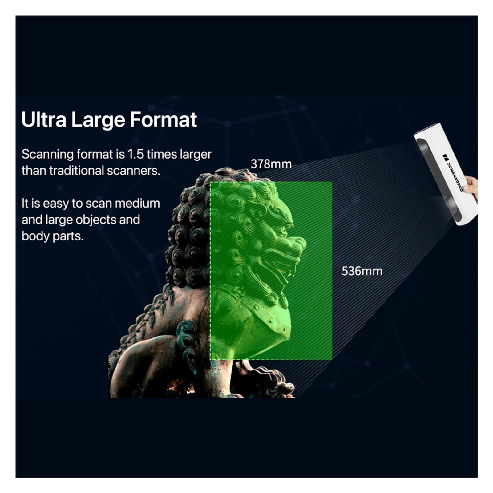 Handheld 3D Scanner for 3DPrint 0.1mm Accuracy&10FPS Scanning Large-Scale 400x250mm Scan Black Object