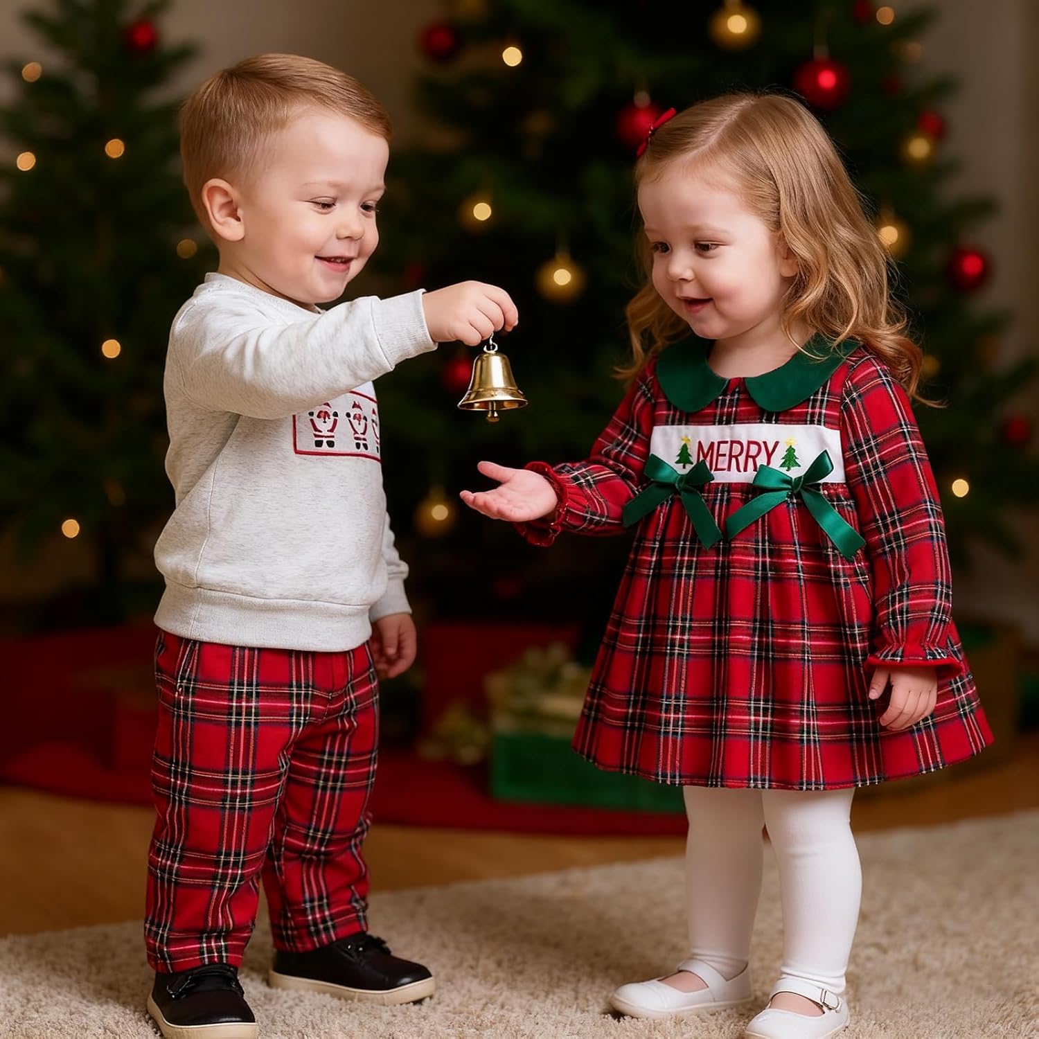 Toddler Baby Girls Christmas Outfit Plaid Dress Christmas Dress Santa Merry Embroidered Fall Winter Holiday Dresses - Image 3