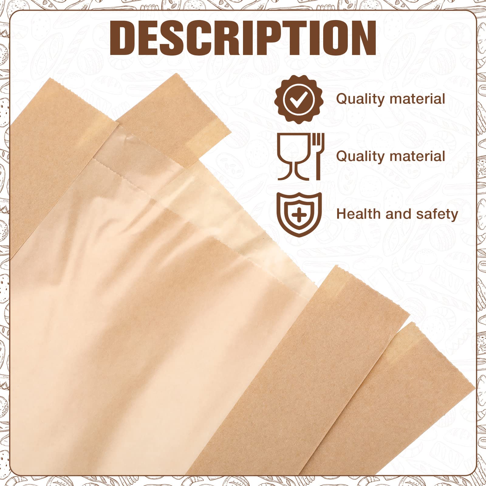 100 bolsas de pan de papel con ventana para bolsas de pan caseras, bolsas de almacenamiento de pan de papel kraft marrón, embalaje largo de galletas francesas (6.5 x 2 x 18 pulgadas) 7