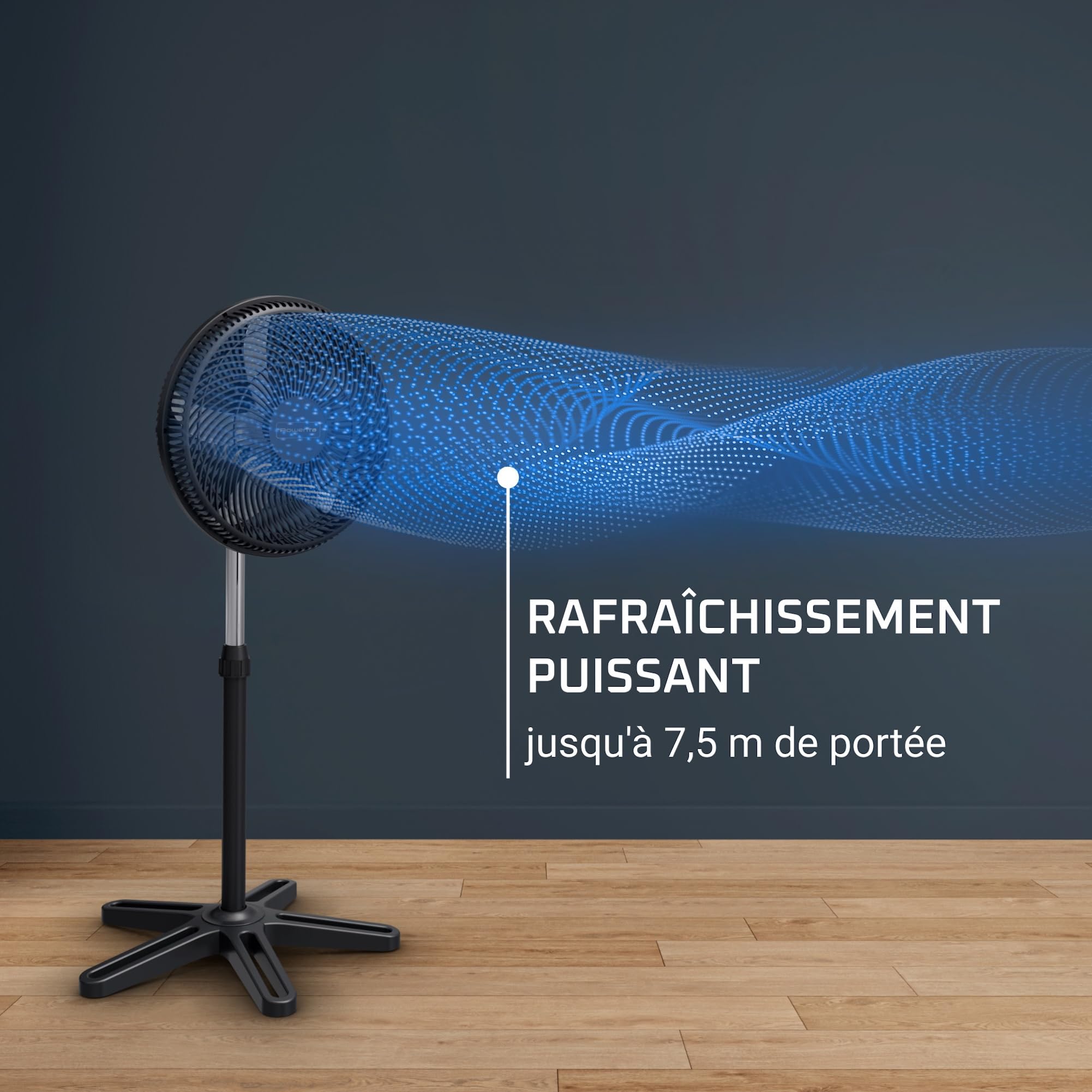 Rowenta Turbo Essential Ventilateur sur pied, Puissant, Design, Durable, Performant, Ecoconçu, 3 vitesses VU3110F3, Noir
