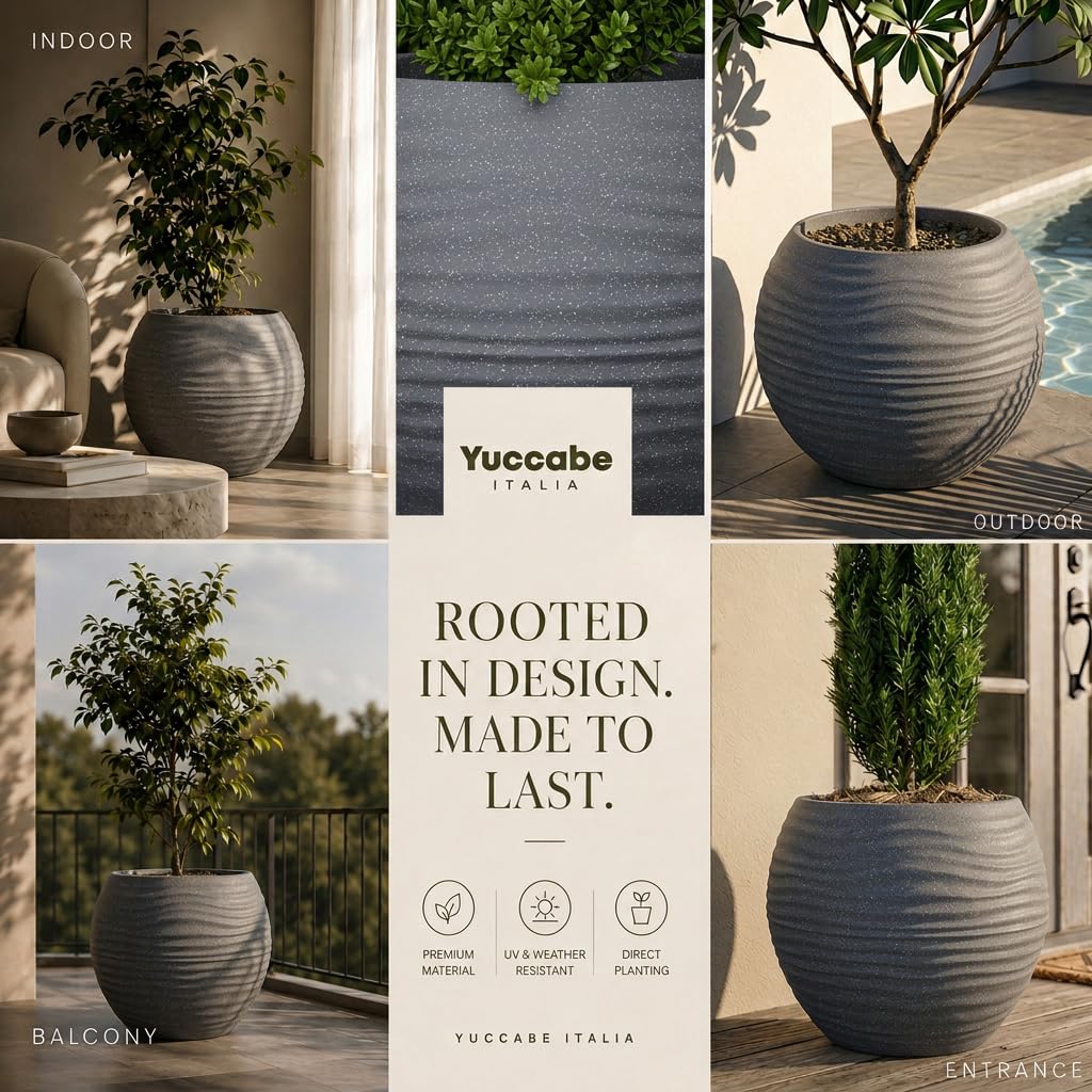 YUCCABE Fox Planter - Grey Wave Pot with Plate -8
