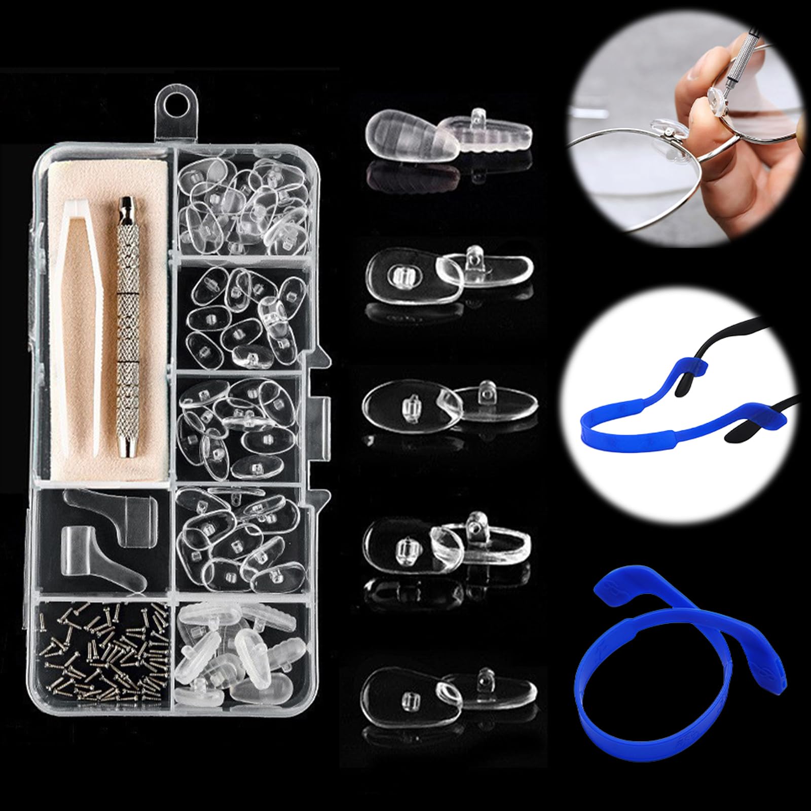 36 Piezas Kit de Reparación de Gafas, almohadillas gafas, Almohadillas de Nariz, Almohadillas Nasales para Gafas, Almohadillas de Silicona para Nariz, con Tornillos Pinzas y Paño de Limpieza