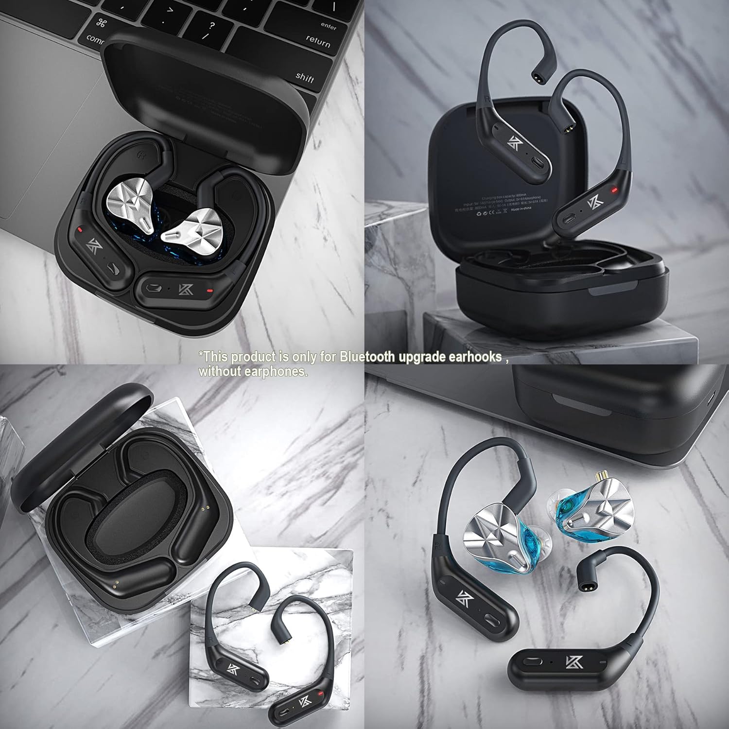 KZ AZ09Pro Bluetooth V5.2 aptX/TWS + Earbuds Hook with Mic Support/40 Hours Playback and APP Control for Standard 0.75/0.78mm 2PIN Connector (C PIN, Black)