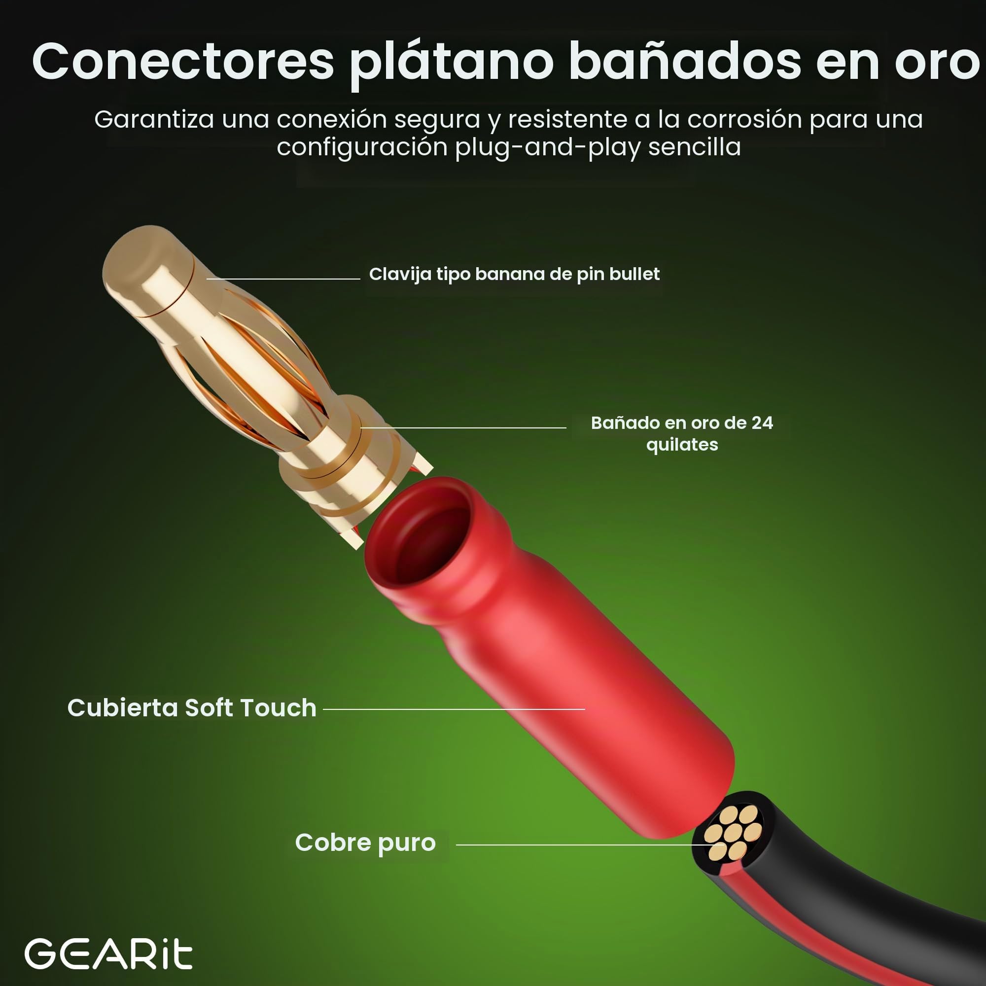 GearIT Cable de altavoz de 14 AWG con conectores banana 14 Ga cable banana para sonido envolvente HiFi bi-Wire Bi-Amp