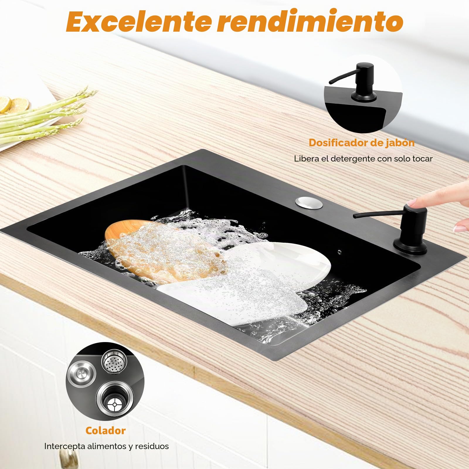 Fregadero de Cocina de Acero Inoxidable Negro 45x40 cm 1 Lavabo