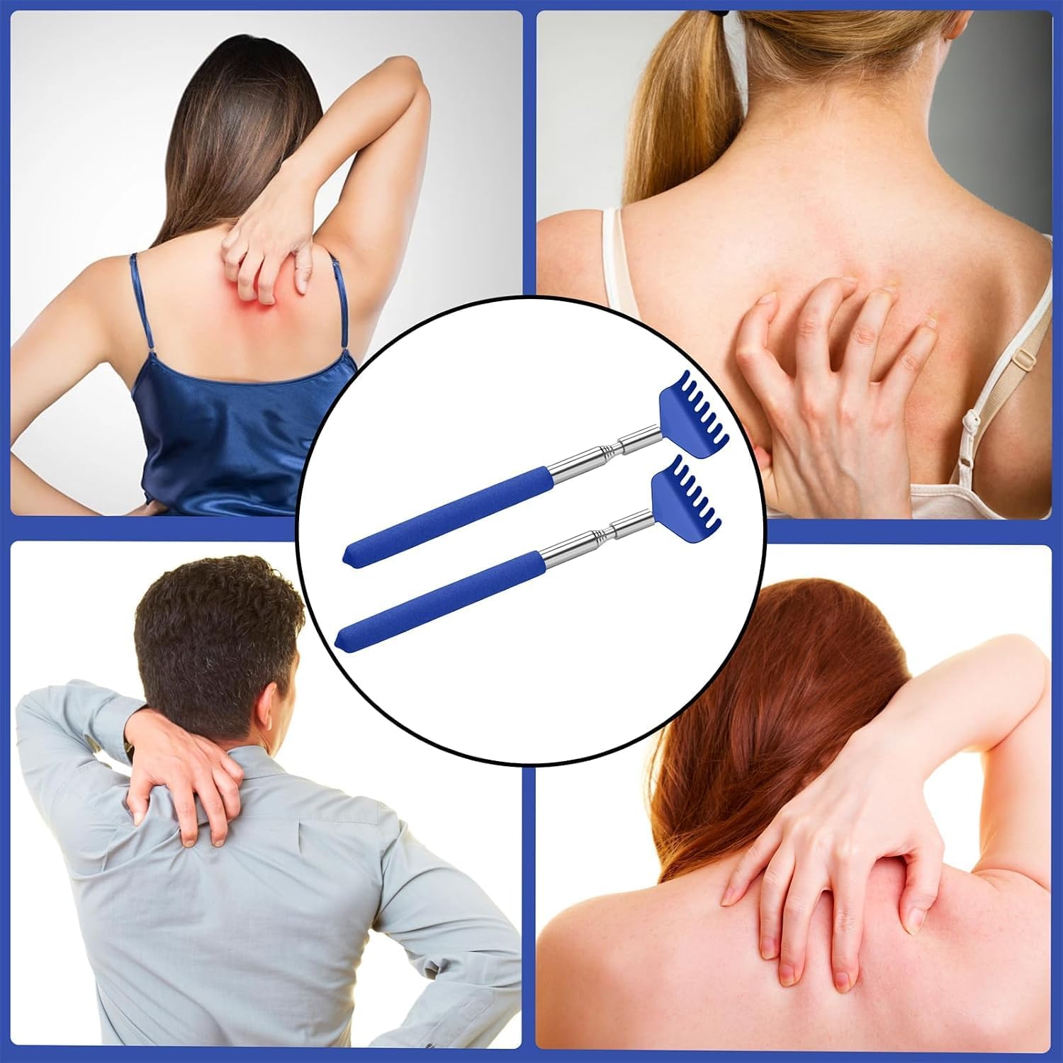 Kuvvfe 2 Pack Extendable Back Scratcher, Stainless Steel Telescoping,Blue image 4