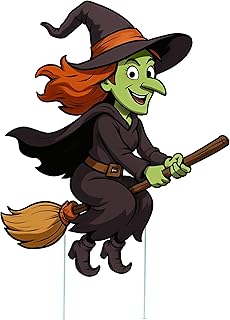 大きな面白い空飛ぶ魔女のほうきハロウィンの庭のサイン、ホームアウトドア、芝生の装飾に杭で怖い不気味な装飾。