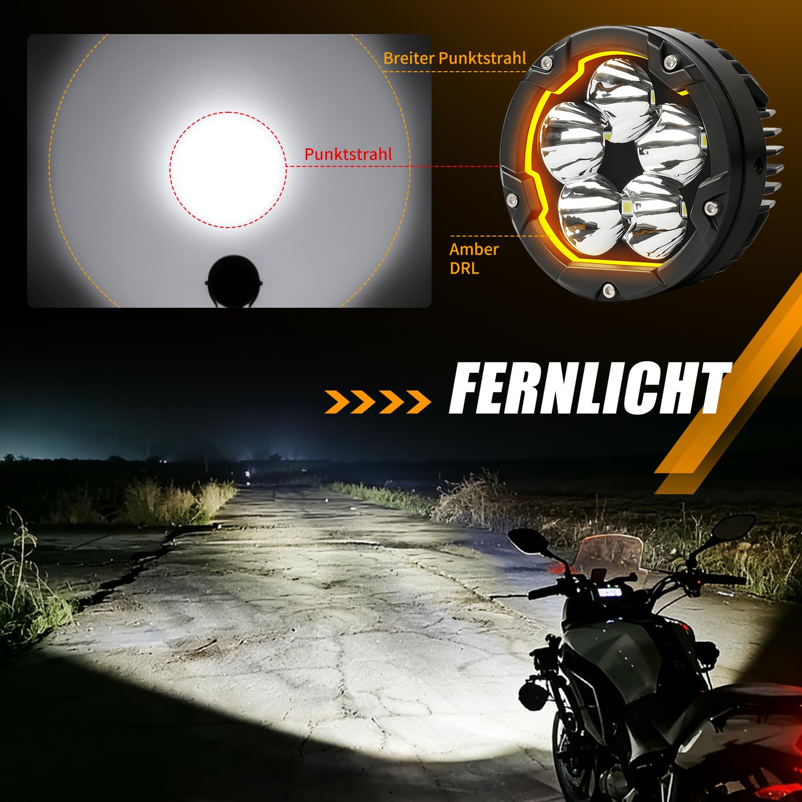 CO LIGHT 4" Motorrad LED Zusatzscheinwerfer, Nebelscheinwerfer, Motorrad LED Scheinwerfer mit DRL, mit Kabelbaum, Flash Modus, 100W 14000LM Ultrahell