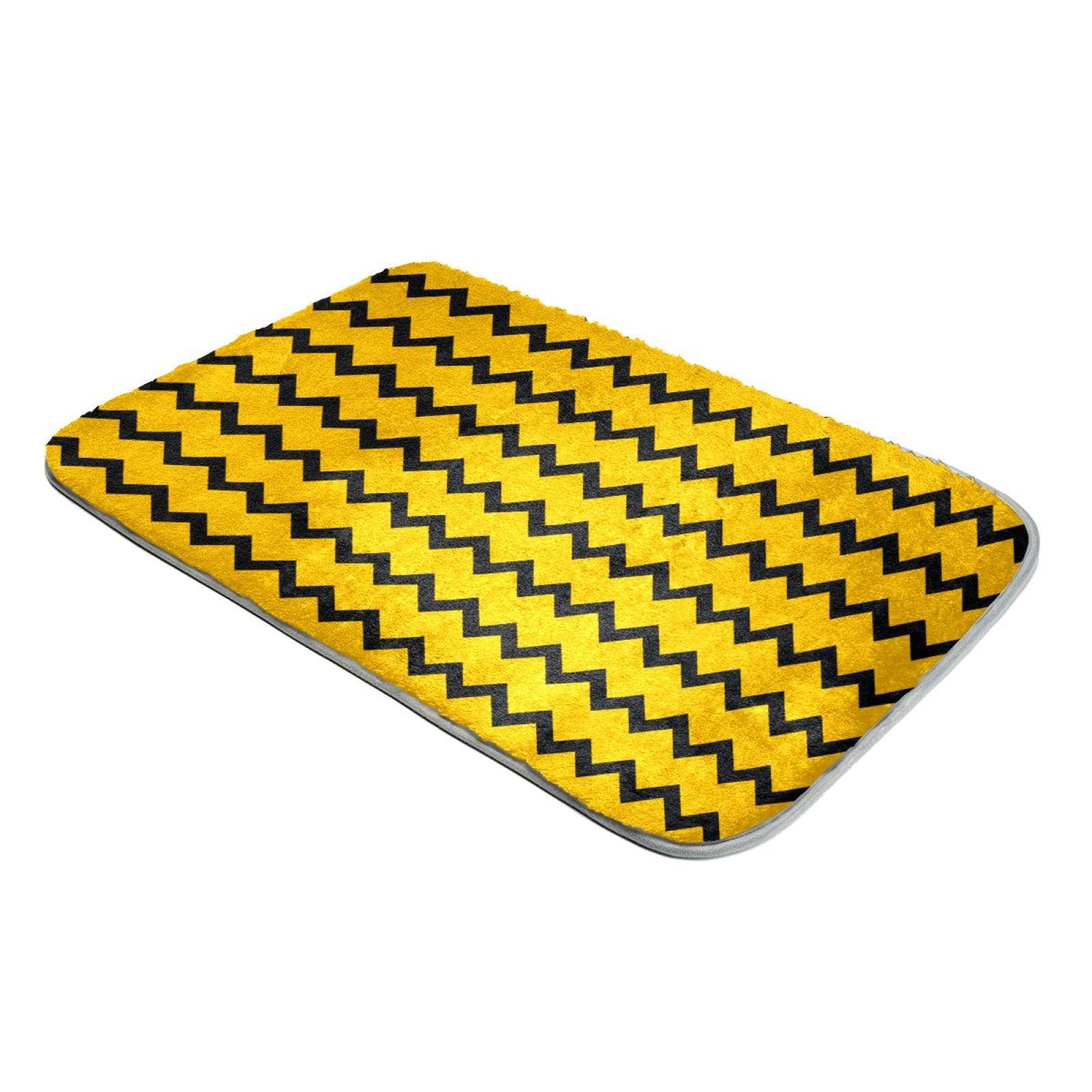 Tapis à poils longs à rayures noires et fond jaune 800x800 mm