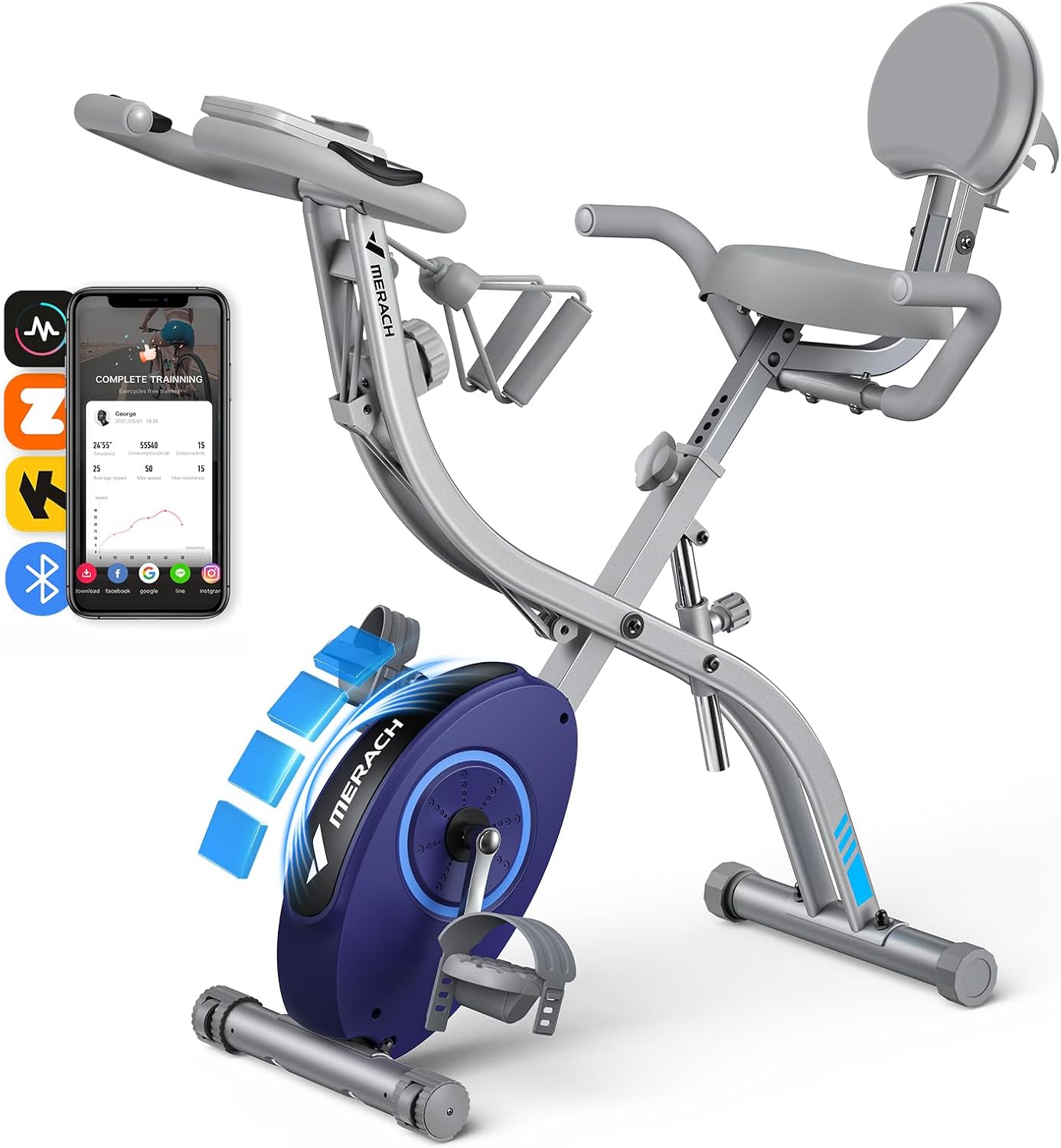 Product image of MERACH Bicicleta Estática Plegable 4 en 1, Bici Estatica con Monitor LCD y Medición de Pulso Manual, Bicicletas Fitness Magnéticas con Cómodo Cojín de Asiento, para el Hogar, Ahorro de Espaci