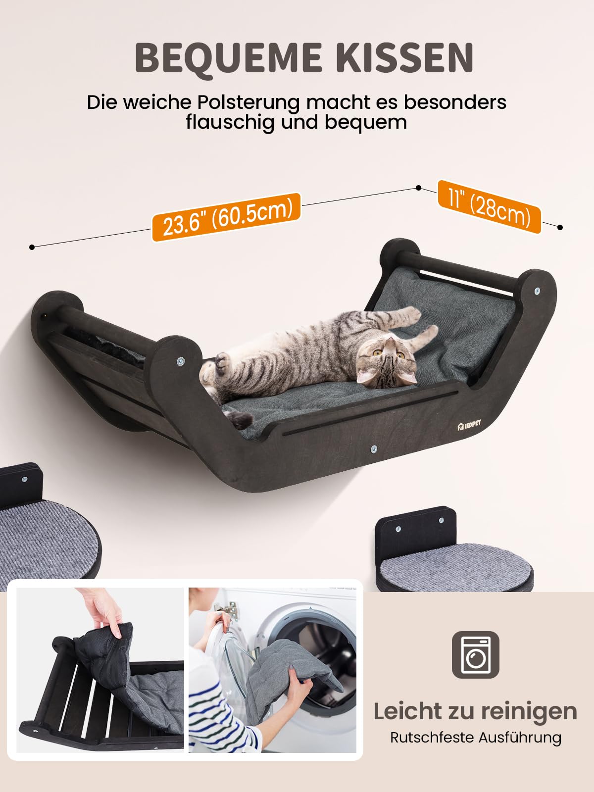 Kletterwand Katzen Set mit Katzenbett und Katzentreppe, Katzenmöbel aus Holz, Katzen Wandelemente Multifunktional zum Schlafen, Spielen und Klettern